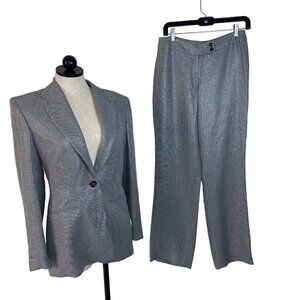 Mondi Vintage Womens Pant Suit Size Medium Gray Metallic Knit Pockets Wide Leg